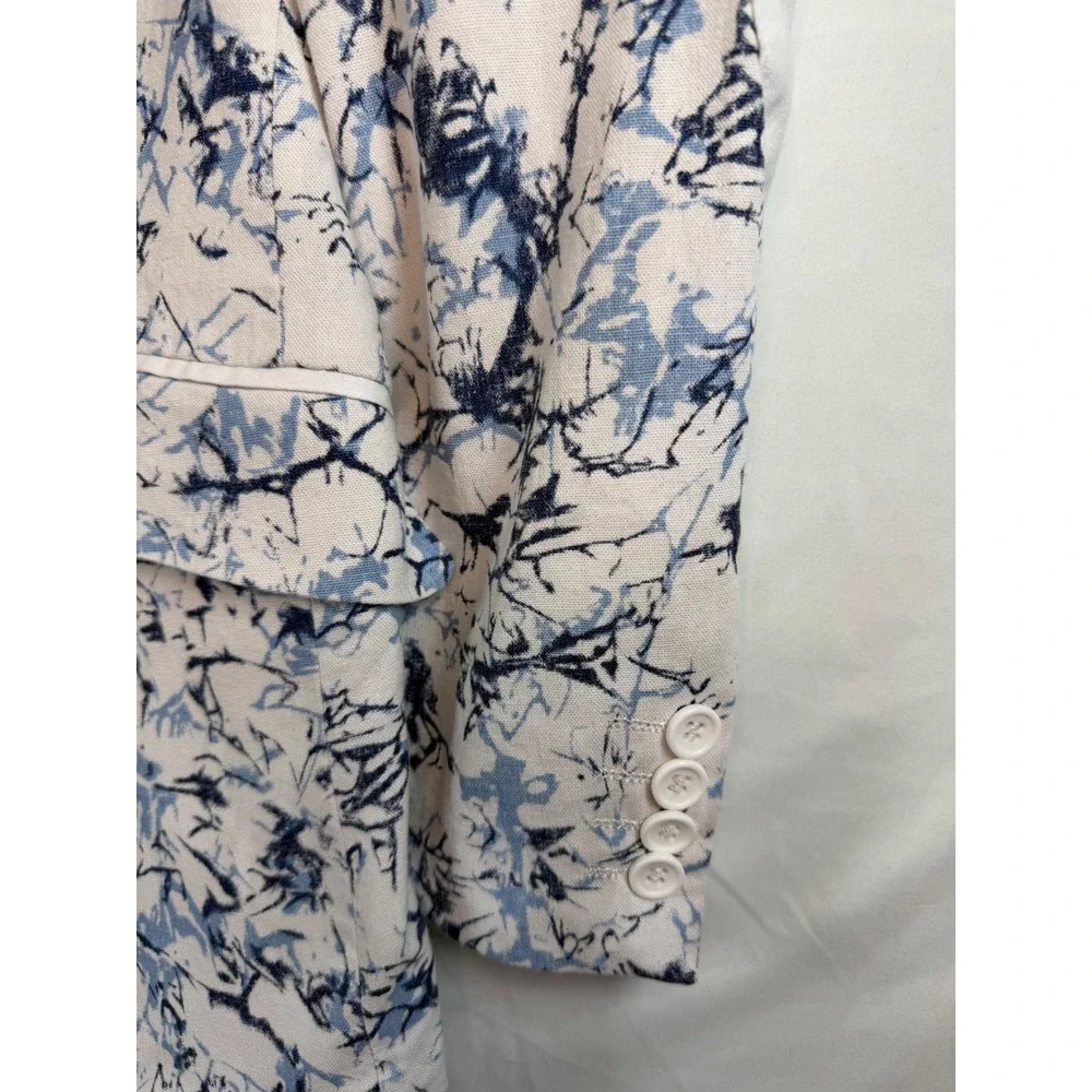 Cielo Mens 36R Blue White Abstract Marble Print Linen Blend Blazer Jacket modern